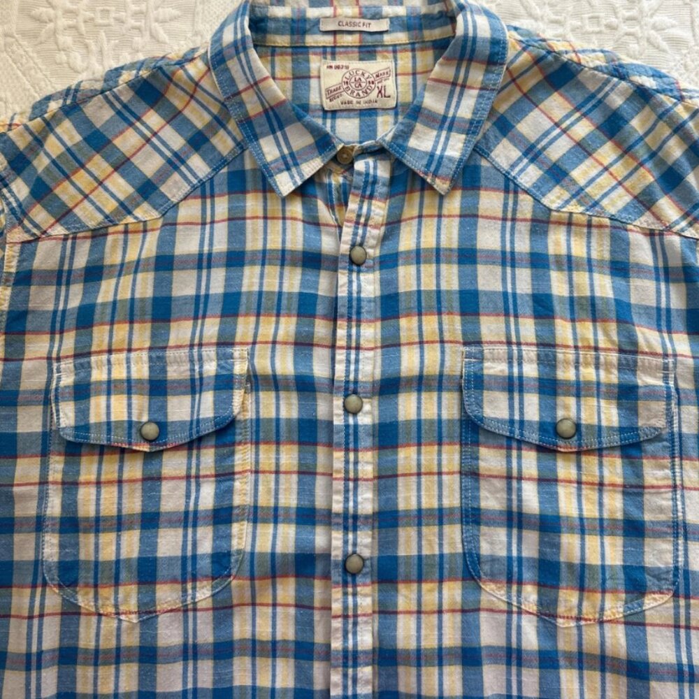 Lucky Brand plaid shirt classic fit  . snap button closure